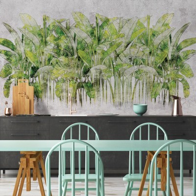 Houseart Ψηλά πράσινα φύλλα, Line Art, Ταπετσαρίες Τοίχου, 100 x 50 εκ.